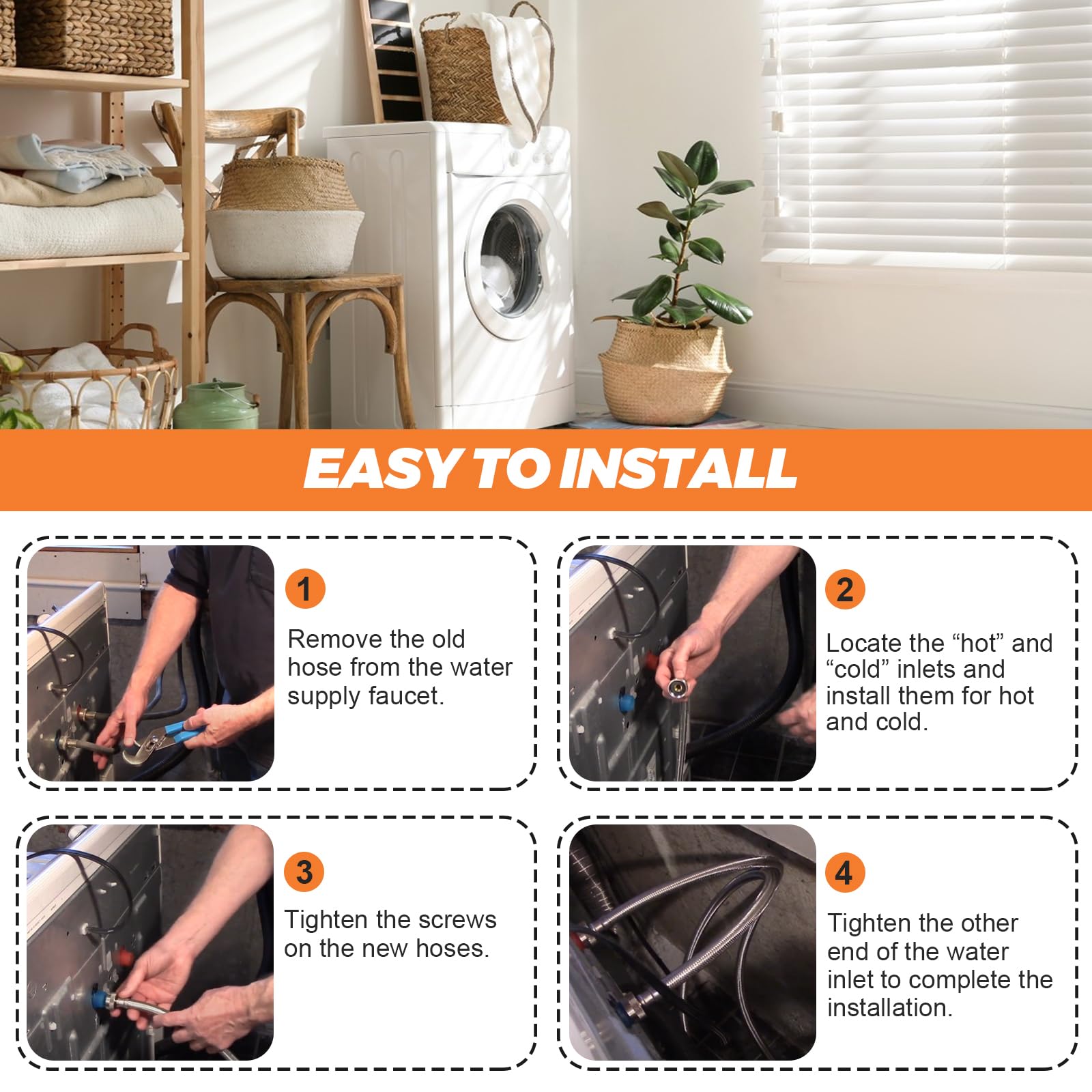 Beaquicy lead-free core washer hose for residential and commercial use.