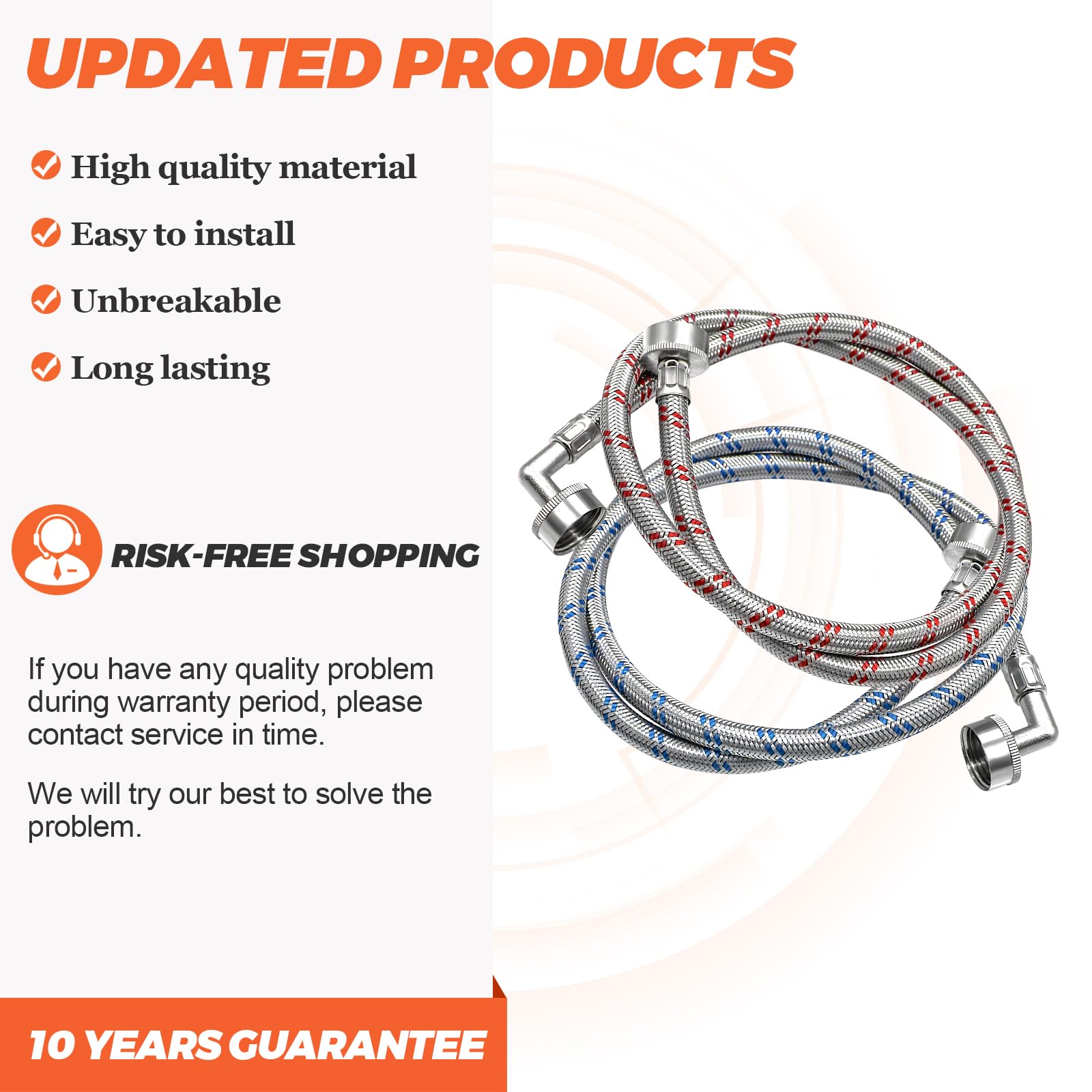 Beaquicy stainless-steel braided hose close-up shows durable construction.