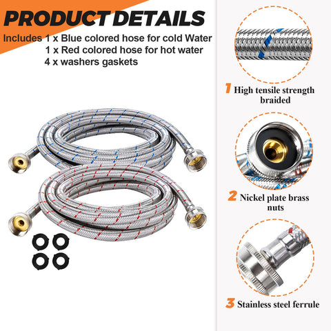 Beaquicy stainless steel braided hoses close-up showing durable shielding.