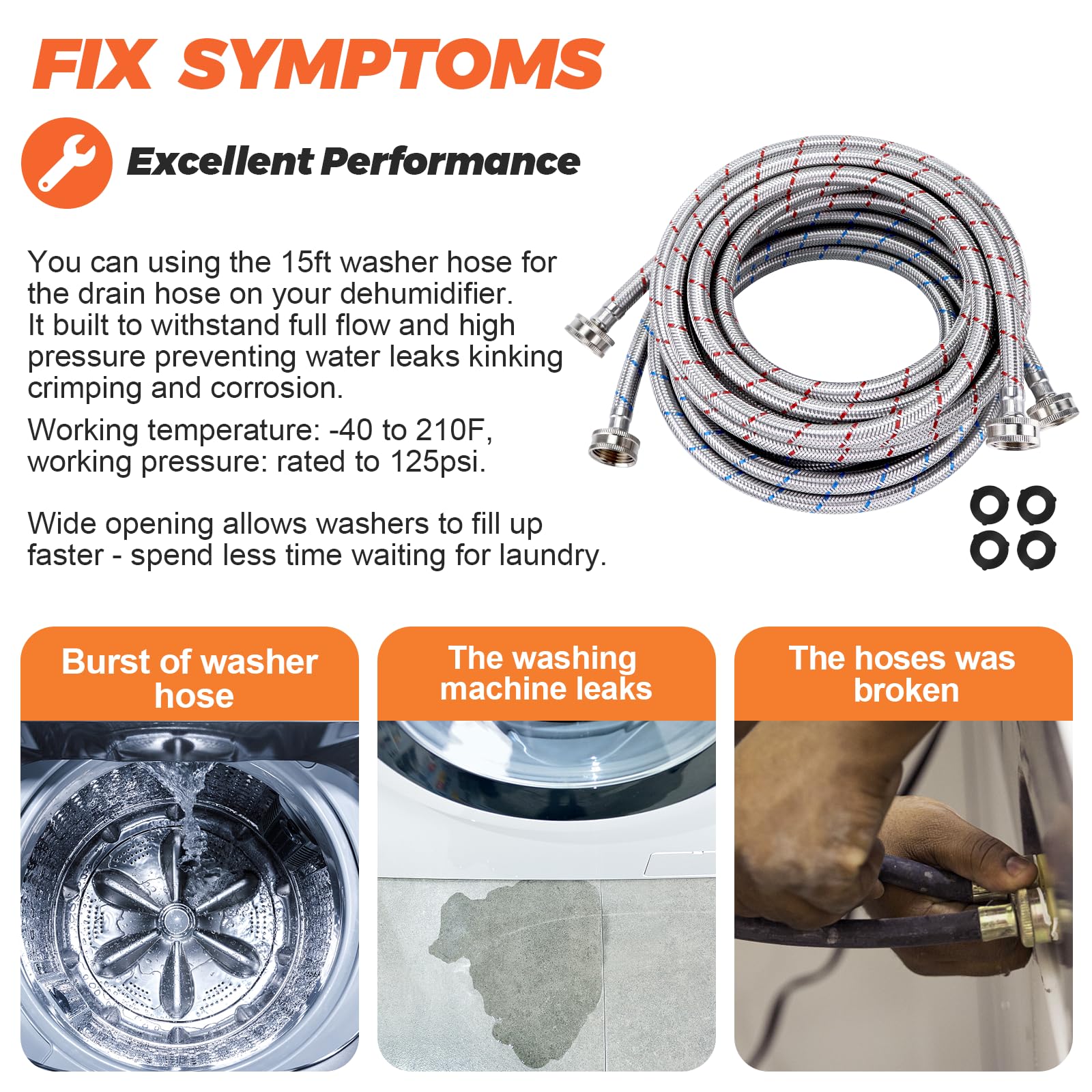 Beaquicy universal 3-4 inch thread hoses ready for standard washers.