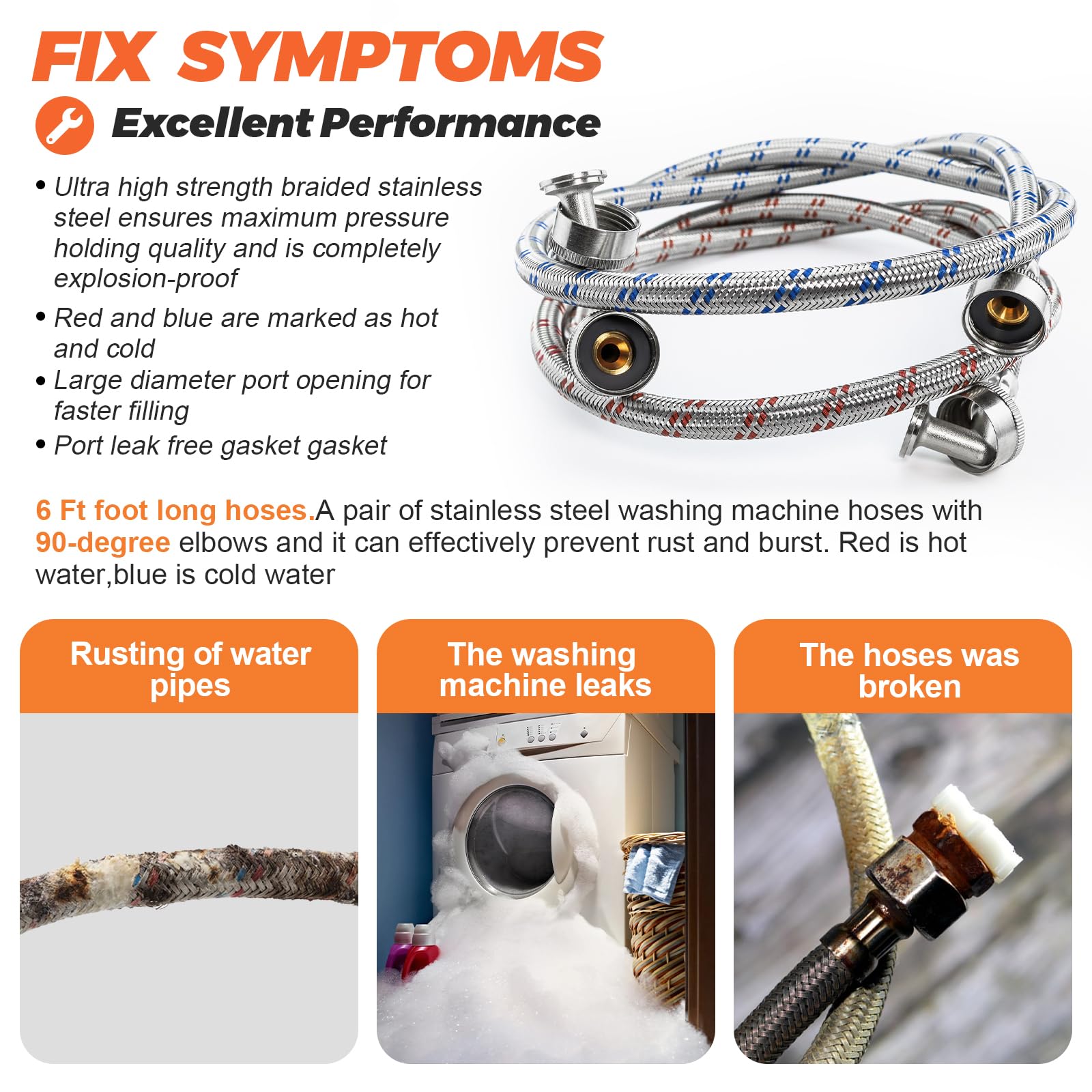 Beaquicy washer hose with 90-degree elbow saves wall space.