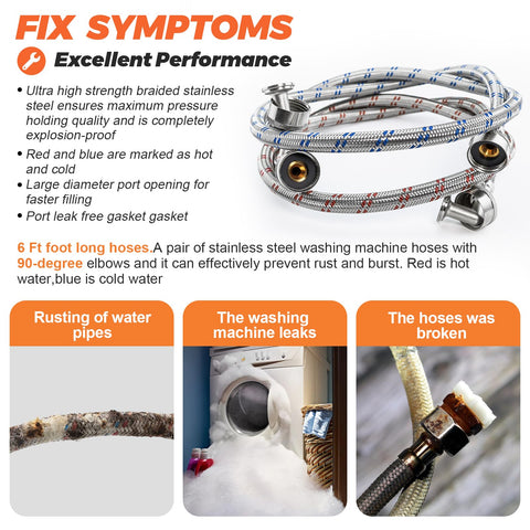 Beaquicy washer hose with 90-degree elbow saves wall space.
