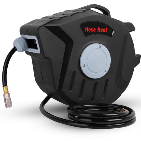 Beautiq retractable air hose reel 65ft keeps workspace organized and tangle-free.