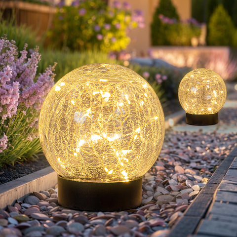 Beautyard solar globe light with crackle glass for outdoor ambiance