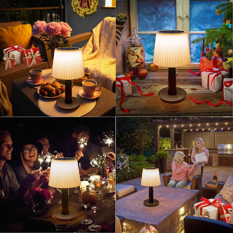 Beautyard solar table lamp with 3-mode dimming for cozy indoor or patio ambiance.