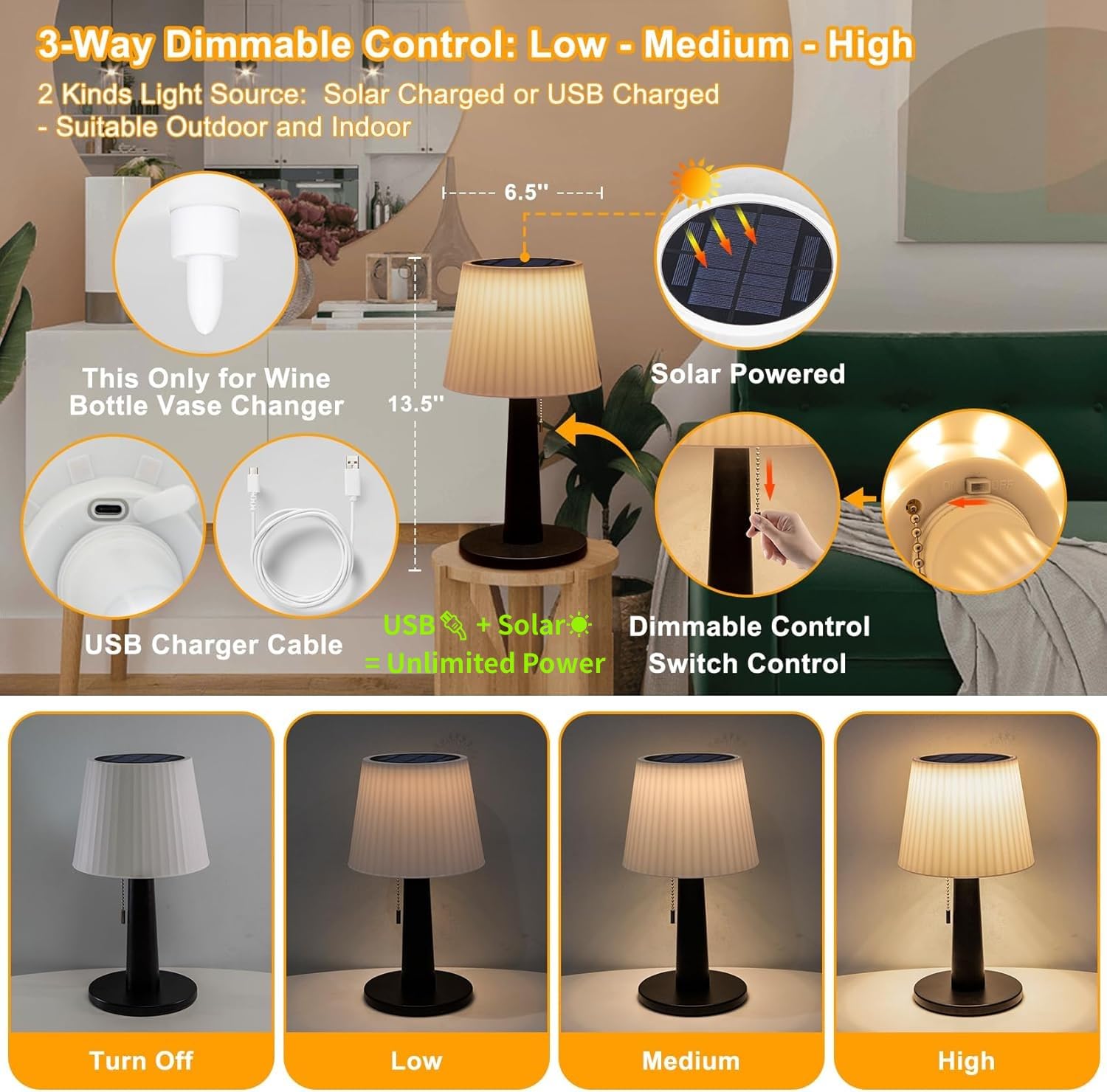 Beautyard lamp charges via USB or solar, ensuring light even on cloudy days.