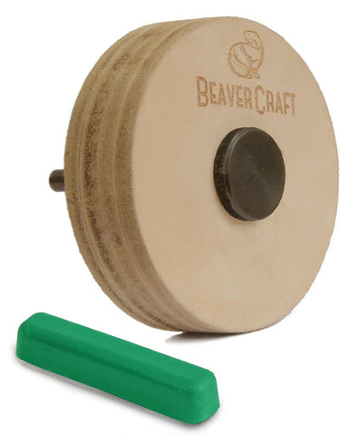 BeaverCraft Knife Sharpening Wheel PW1 front view with premium leather for precise edge work