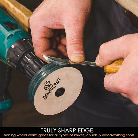 BeaverCraft Knife Sharpening Wheel PW1 side view highlights durable leather and even honing