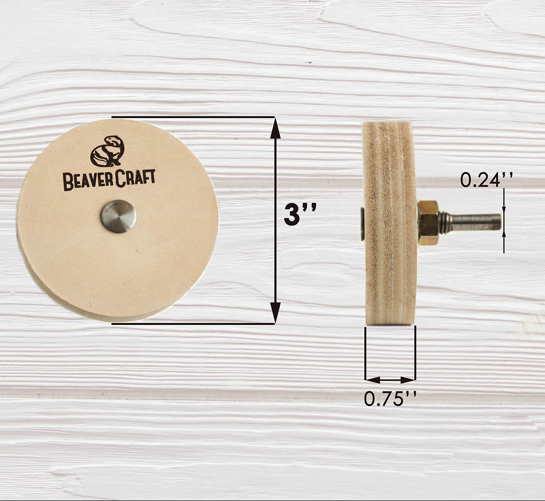 BeaverCraft leather stropping wheel front-edge detail showcases a smooth, ready-to-polish surface