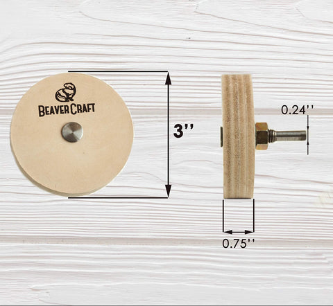 BeaverCraft leather stropping wheel front-edge detail showcases a smooth, ready-to-polish surface