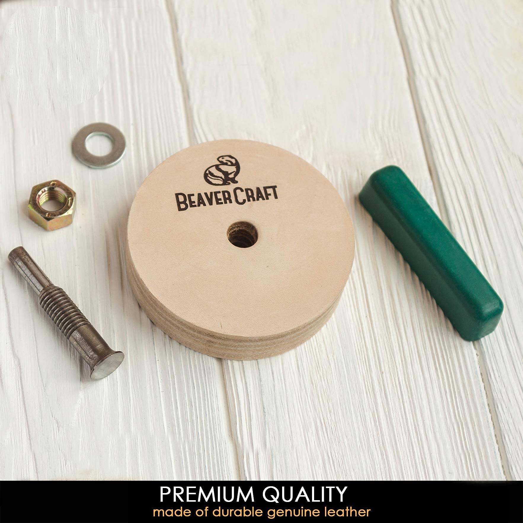 BeaverCraft stropping wheel with polishing compound demonstrates prep-ready buffing for blades