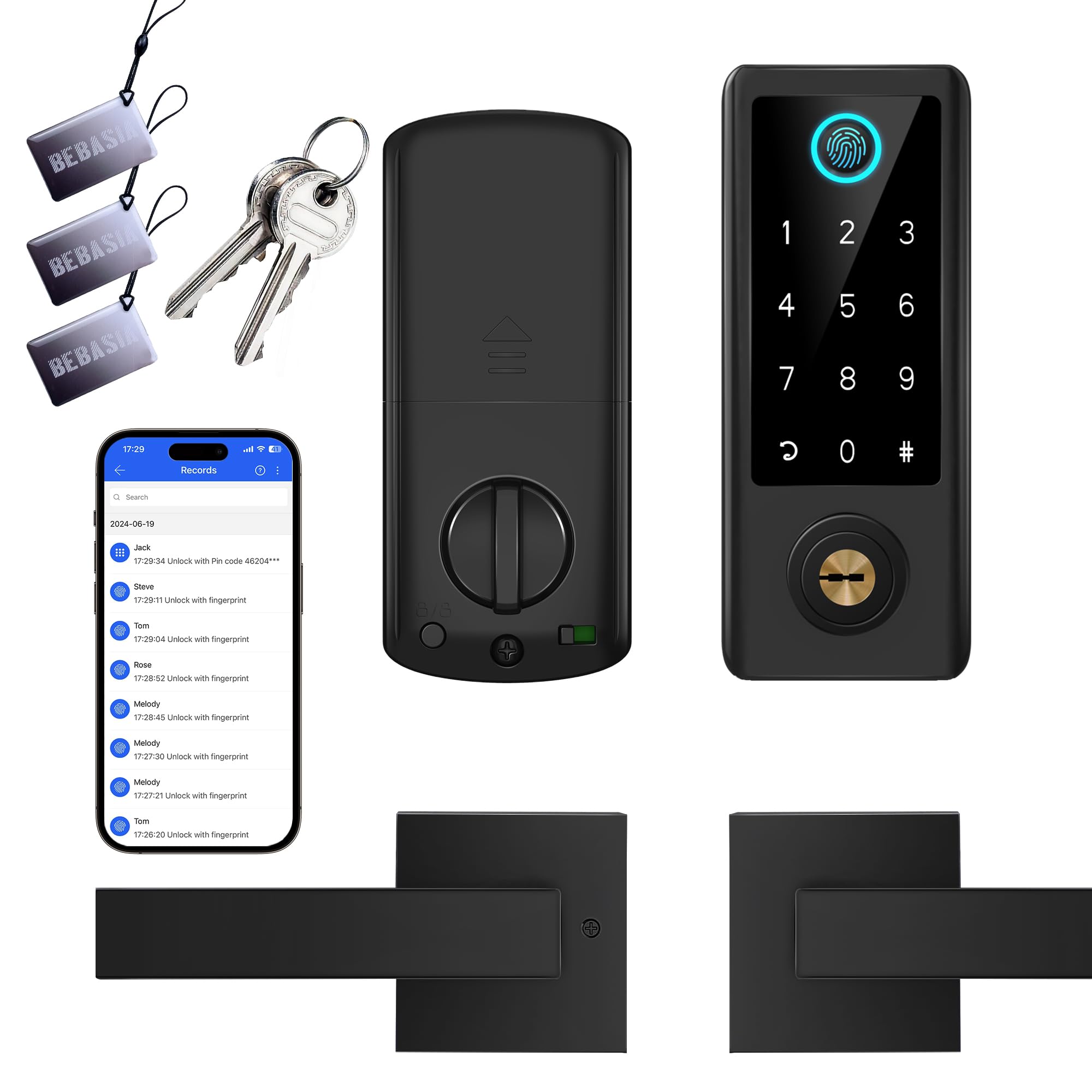BEBASIA smart fingerprint door lock with handle set for quick, secure entry
