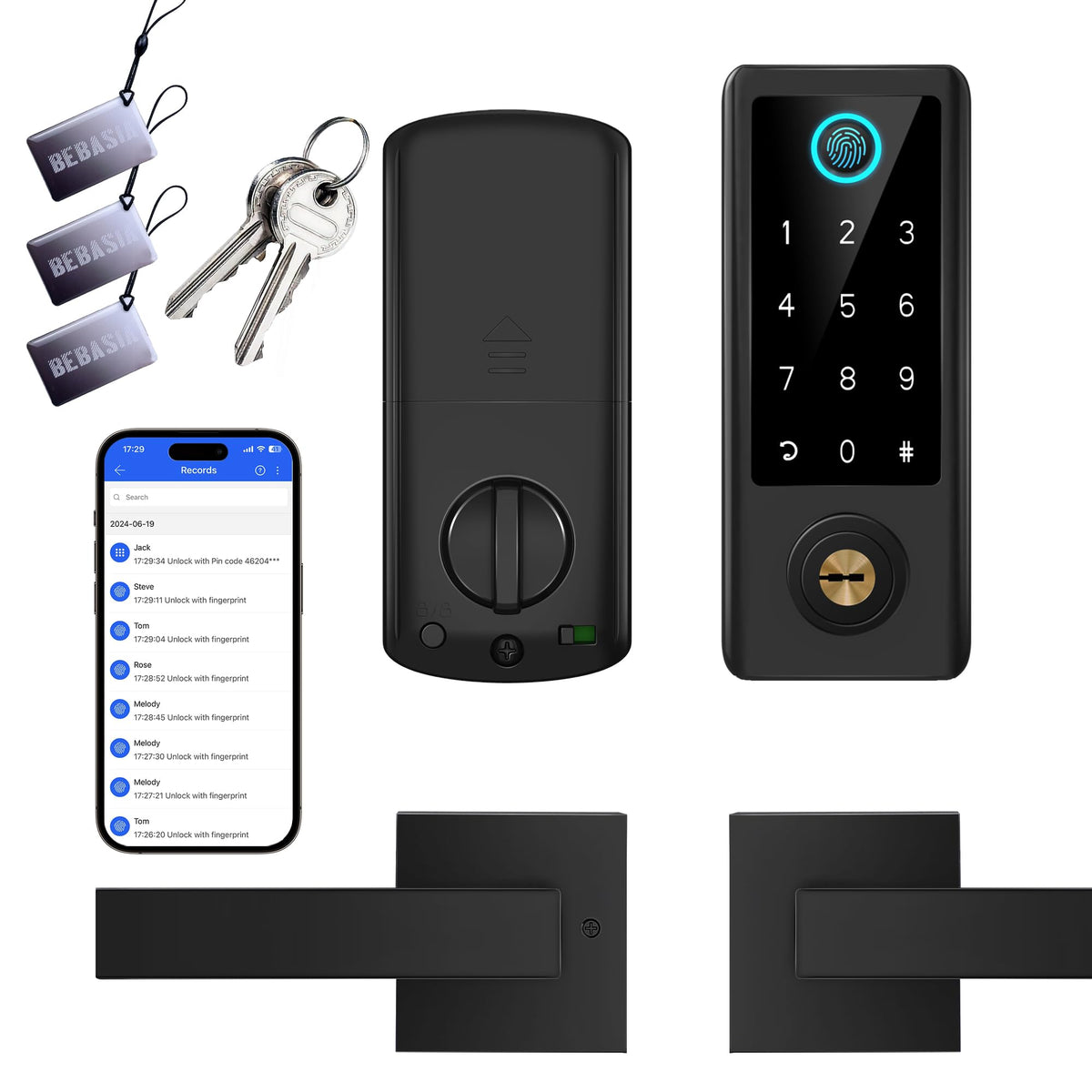 BEBASIA smart fingerprint door lock with handle set for quick, secure entry