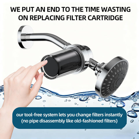 BEBOLL installed filter on showerhead demonstrates universal fit.