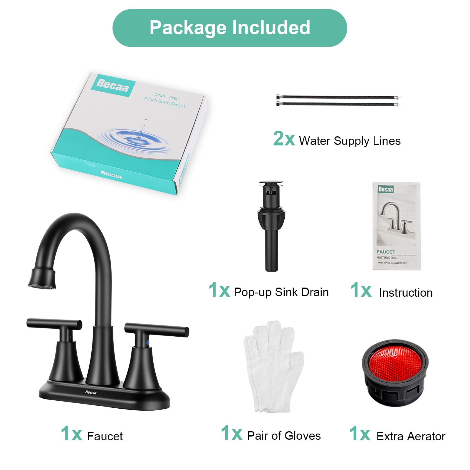 Becaa supply lines and pop-up drain kit simplify installation