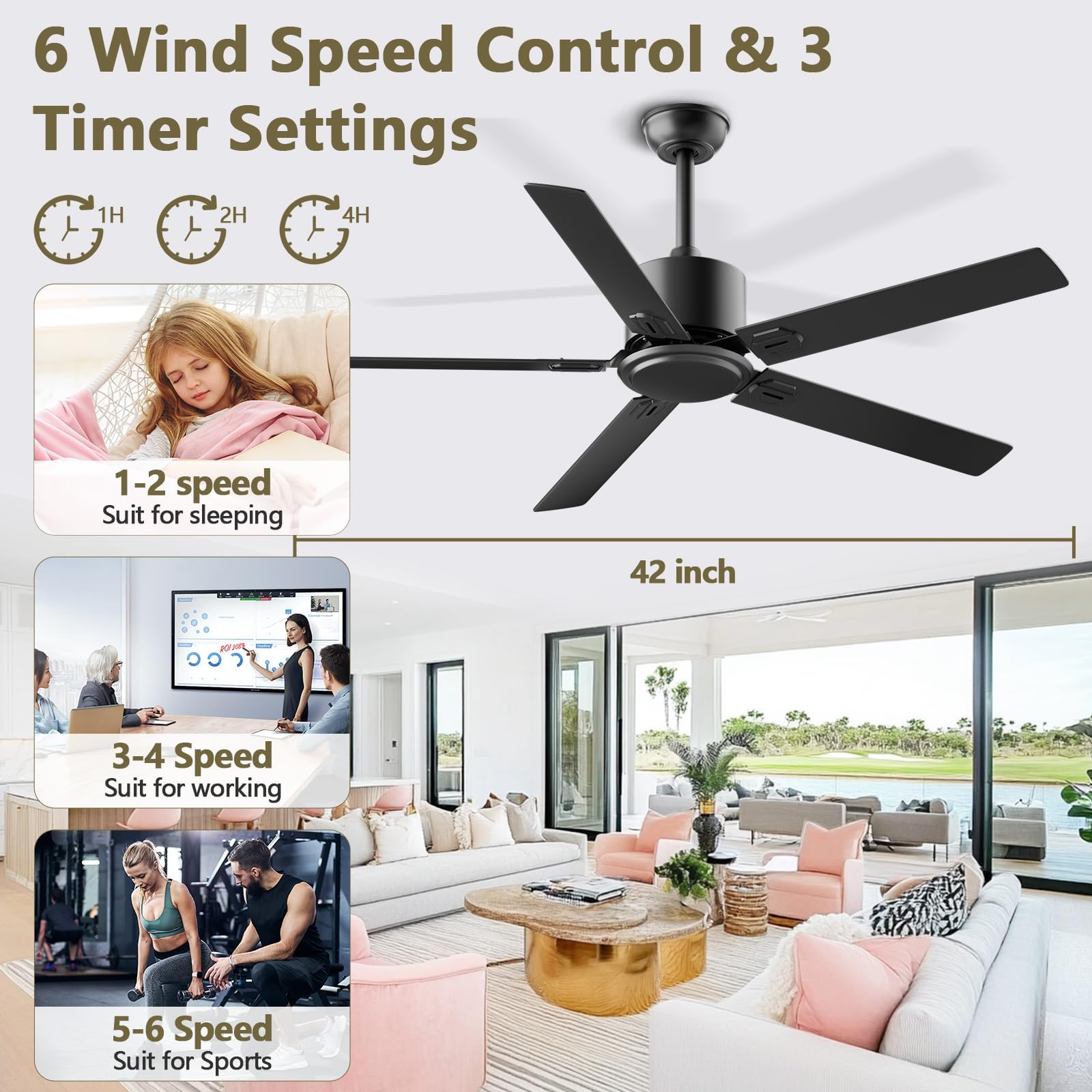BECLOG outdoor-ready ceiling fan suitable for patios and breezeways