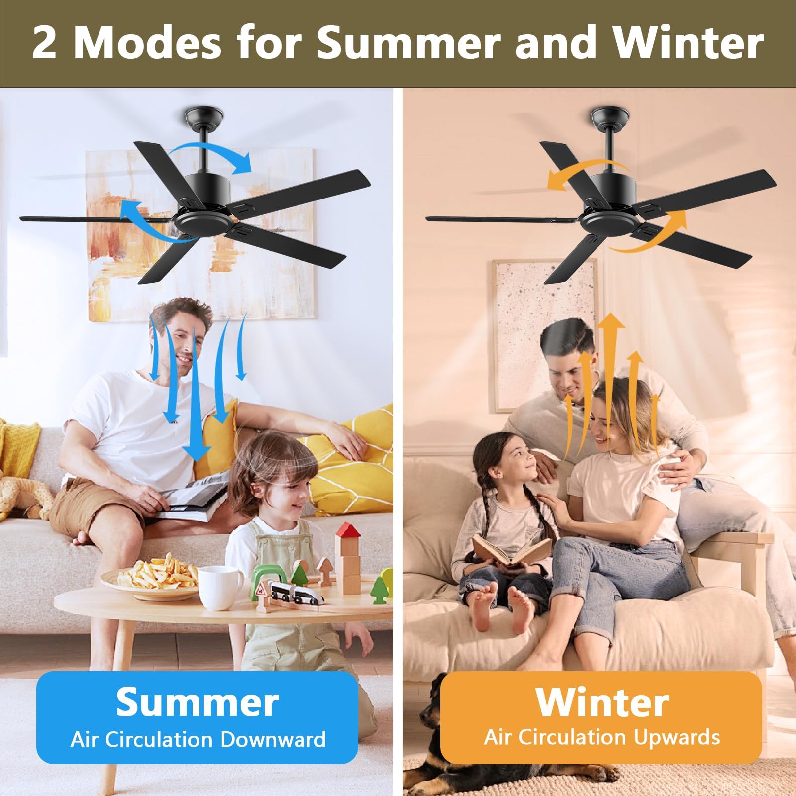 BECLOG reversible DC motor ceiling fan with dual-direction airflow