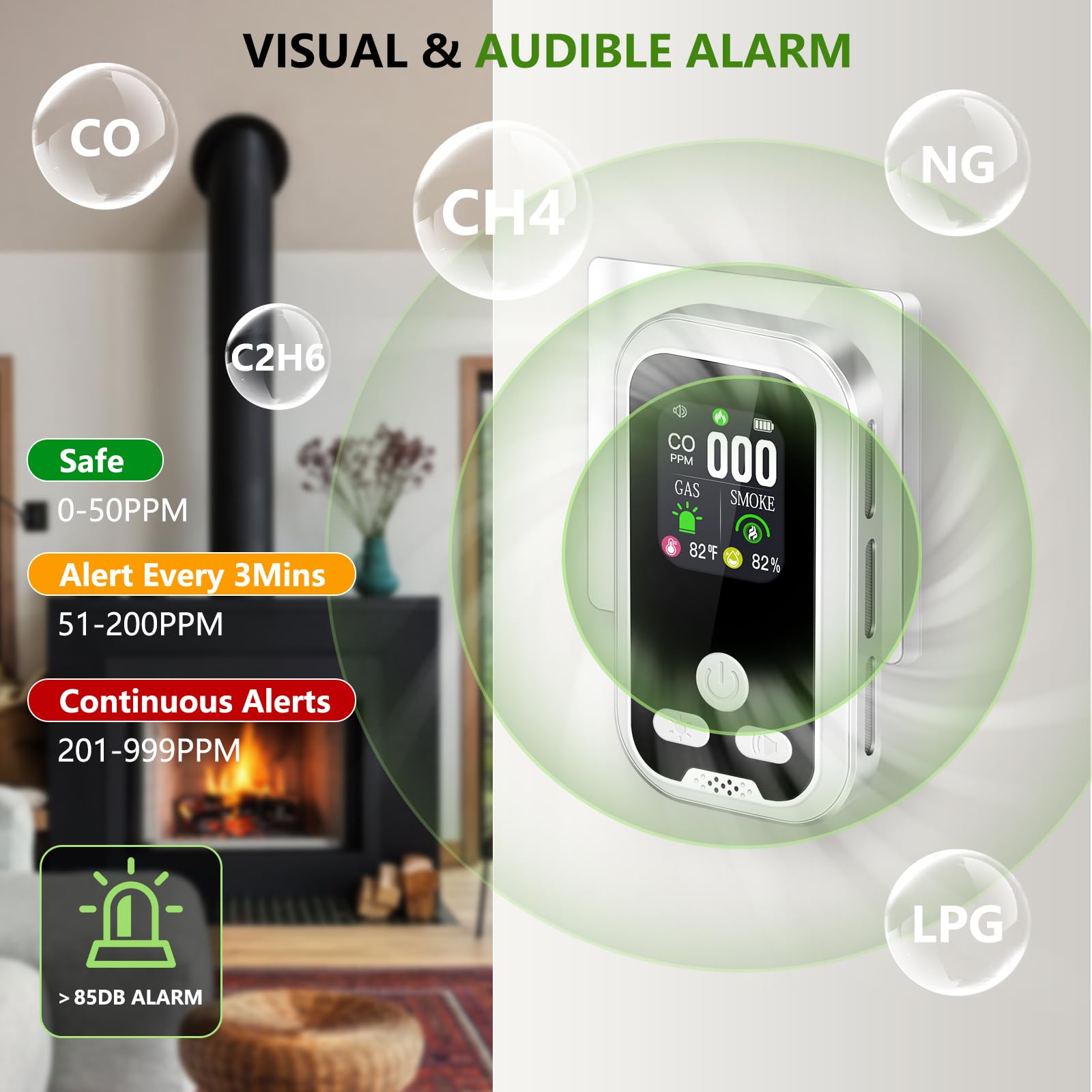 BEDAIL detector plugged in at home kitchen for smoke and gas monitoring