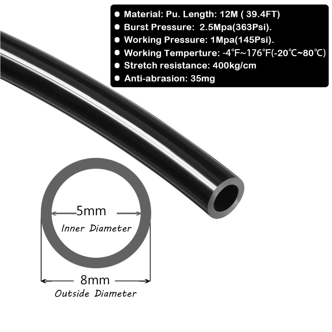 Beduan PU tubing with 5mm inner diameter supports precise connections.