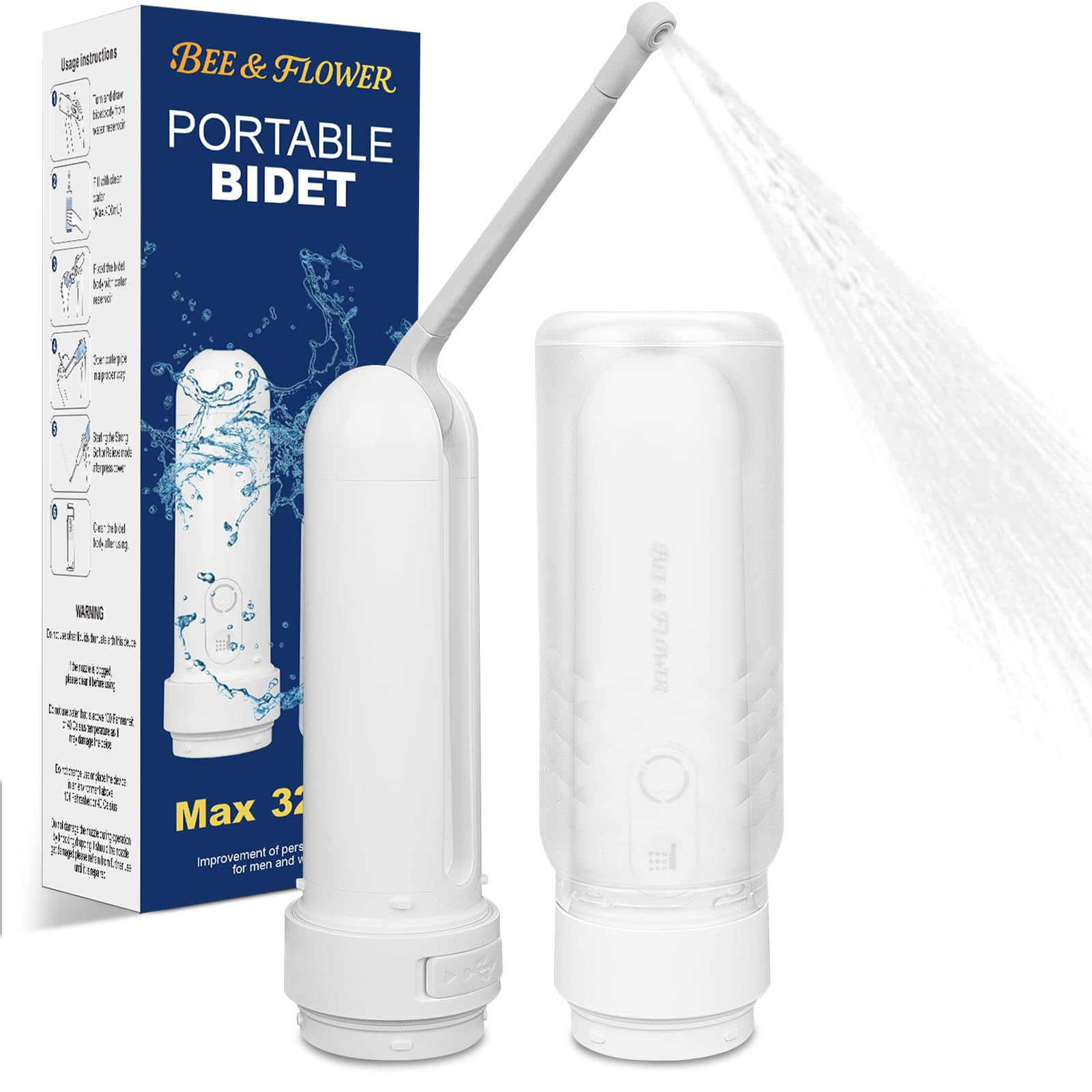 Bee&Flower portable bidet 320ml tank for travel hygiene.