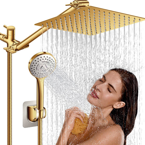 Beekim gold 10-inch rainfall shower head delivers full-body coverage for a spa-like shower