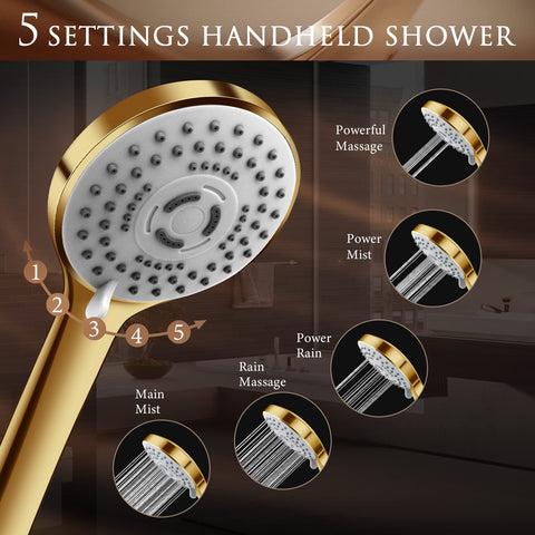 Beekim gold 5-spray settings provide customizable water flow and comfort