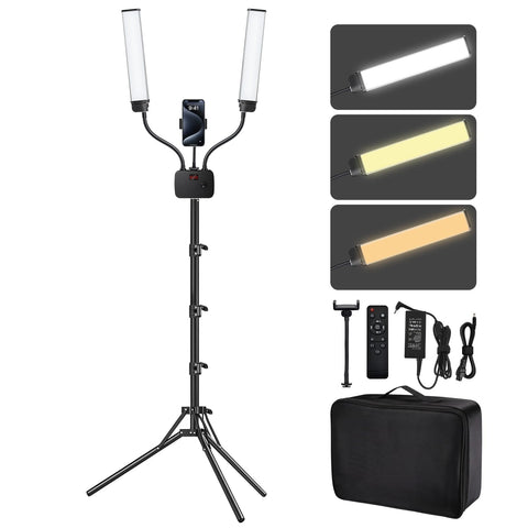 BeeMingle Selfie Light on extended 75-inch tripod for tall studio setups