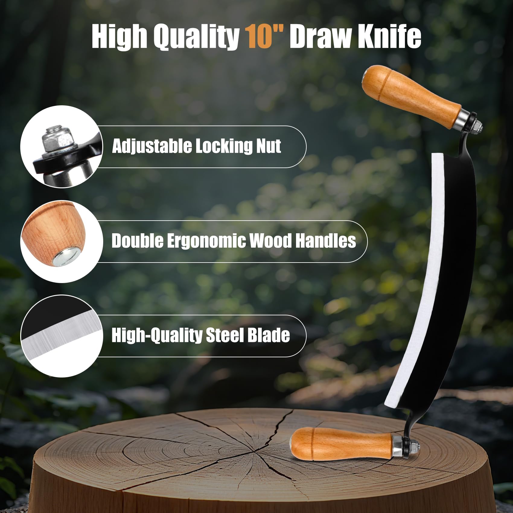 Beendou curved draw knife for controlled debarking and shaving.
