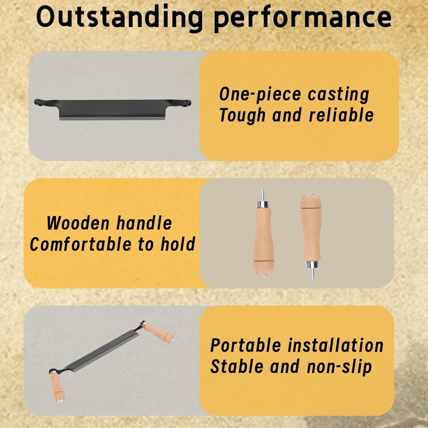Beendou wood handle grip facilitates steady pulling during debarking and shaping