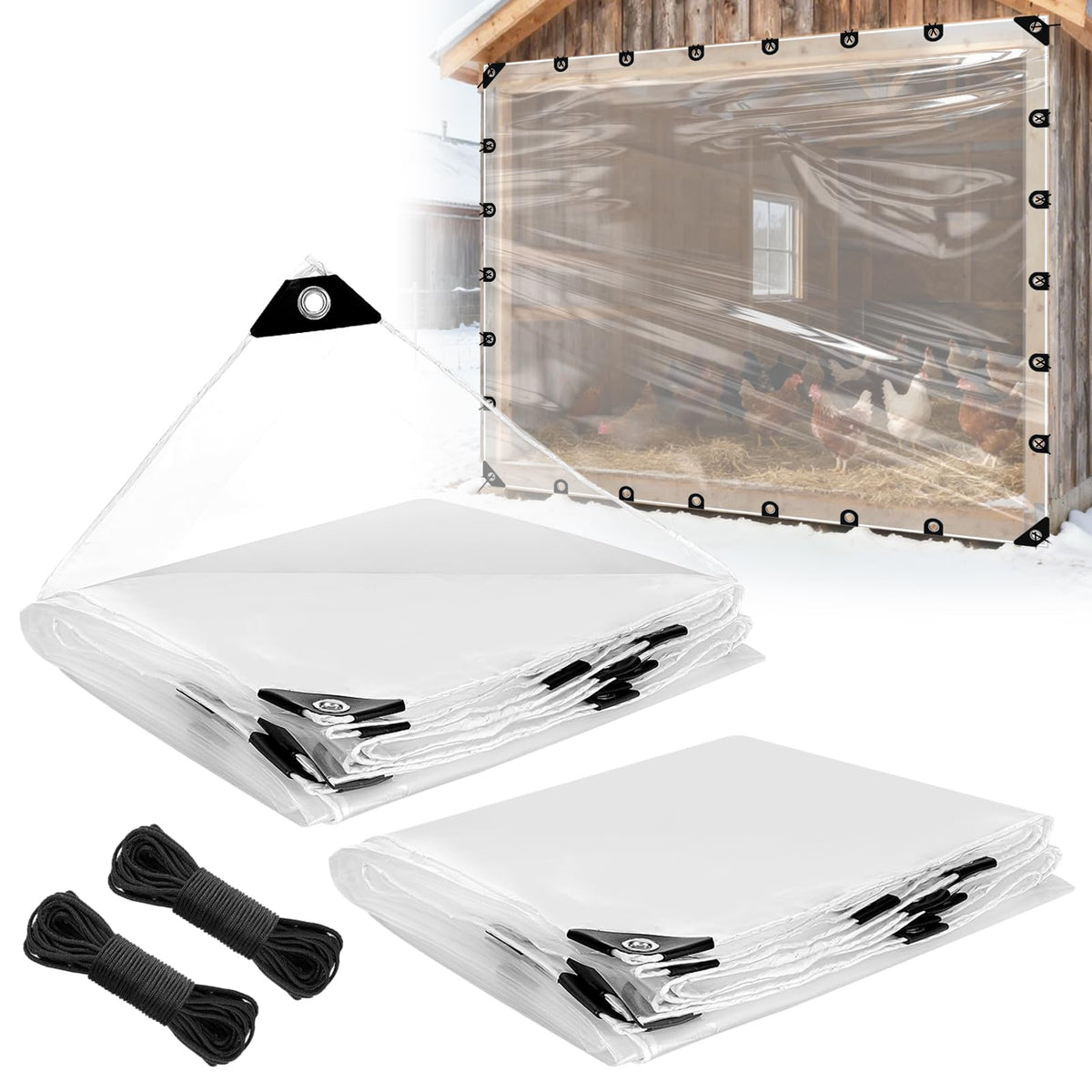 Beeplove 10x12ft clear tarpaulin over chicken coop shields from rain while letting light