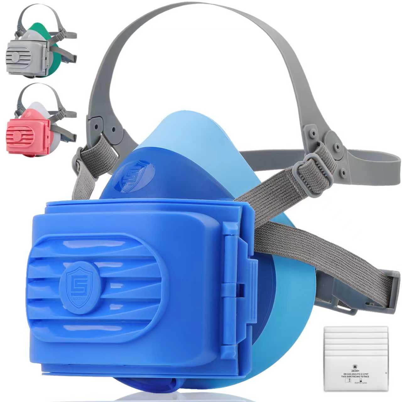 BEESAFETY 2818 blue half-face mask front view showing soft silicone seal for precise fitting