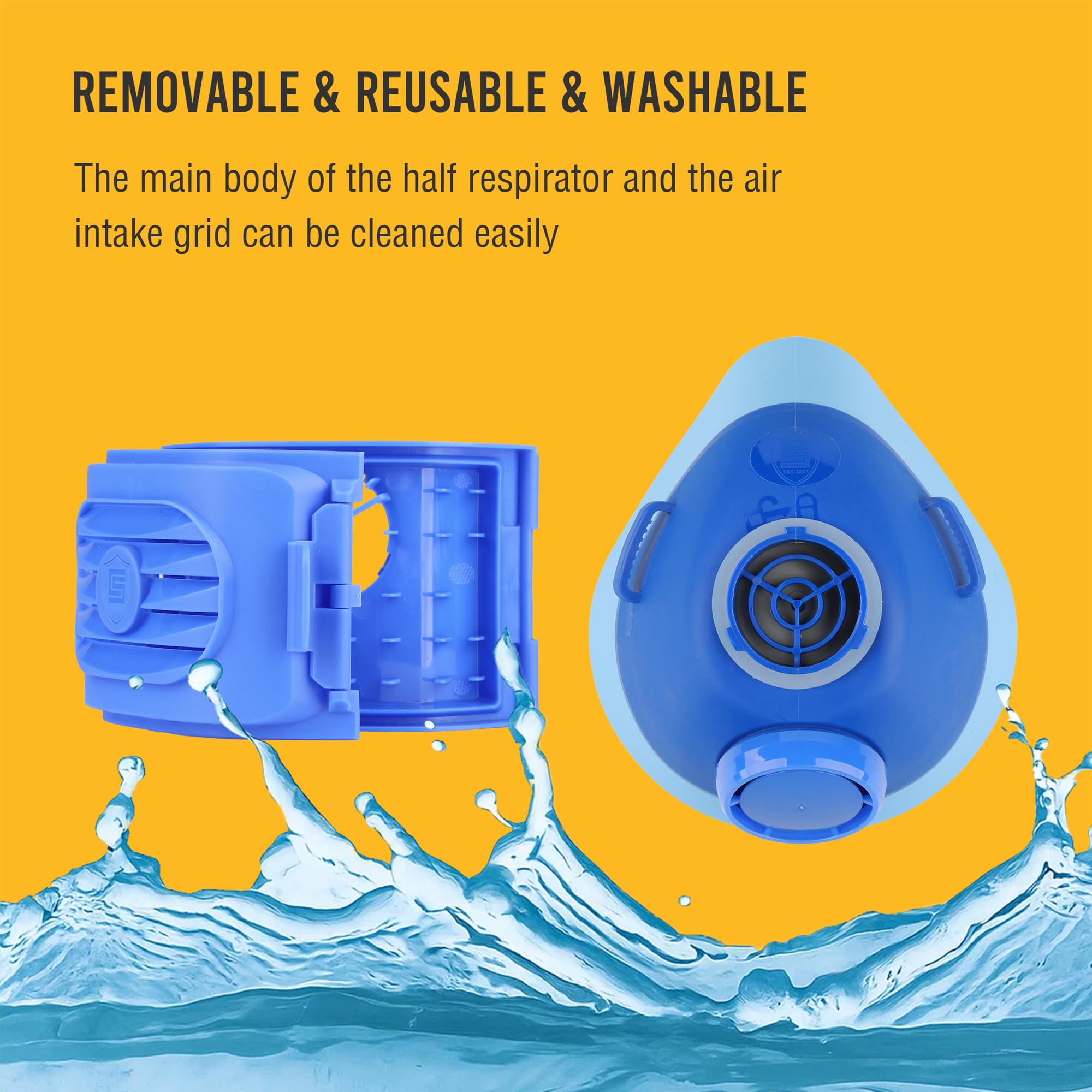 BEESAFETY blue respirator with quick-release buckle for fast setup