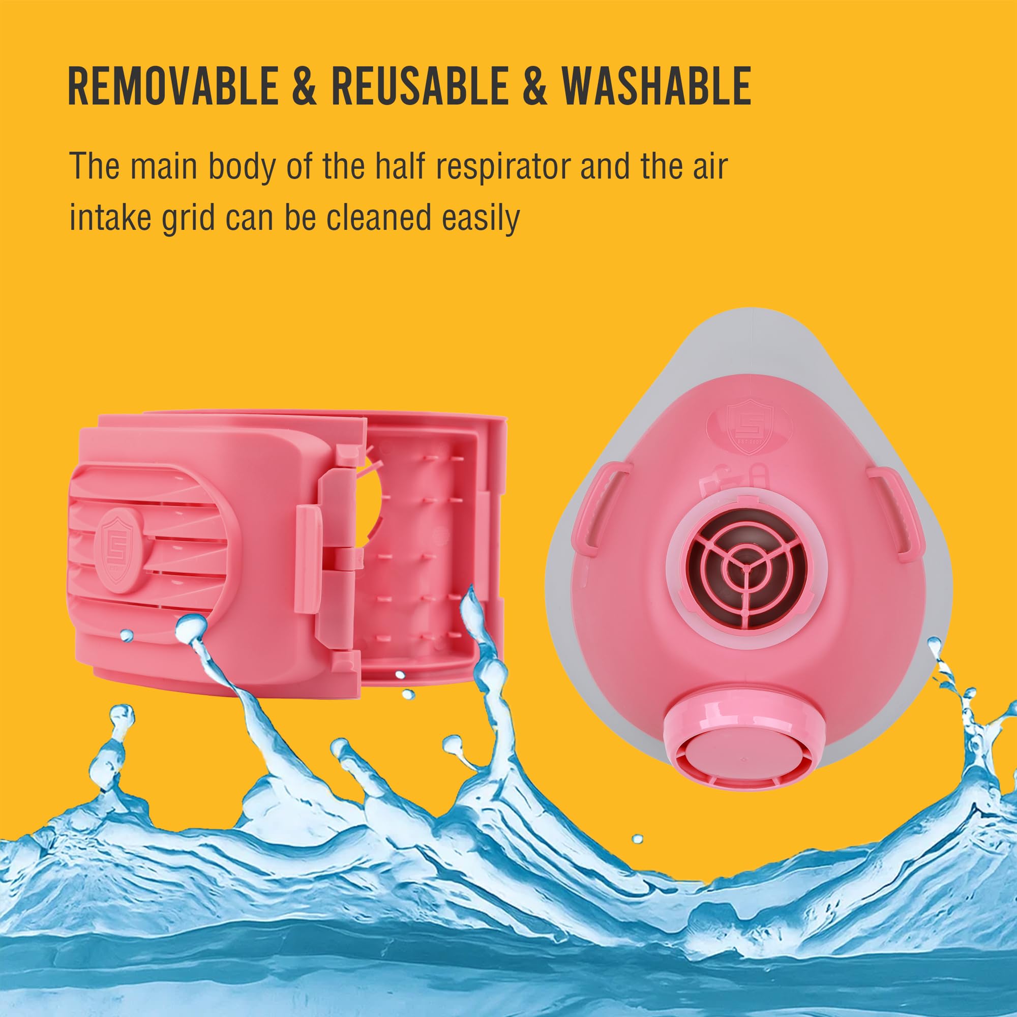 BEESAFETY pink mask with six filter pads ready for dust and particles protection.