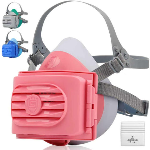 BEESAFETY pink half-face mask front view shows comfortable silicone seal for painting tasks.