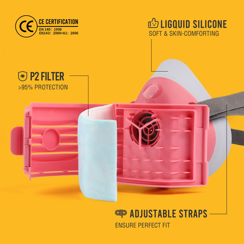 BEESAFETY pink mask with quick-release buckle for easy wear and removal.