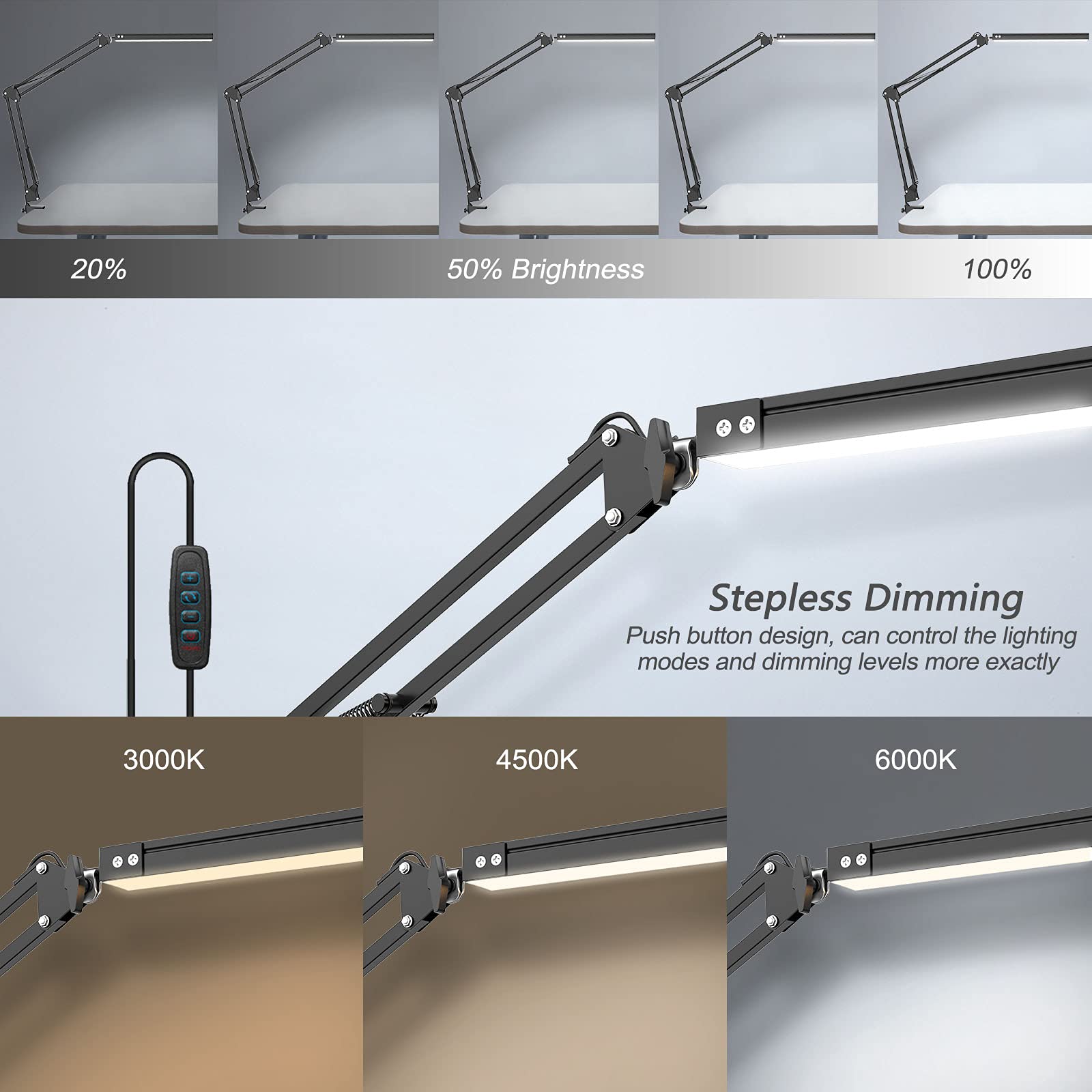 Beetwo desk lamp with sturdy metal clamp for secure desk attachment