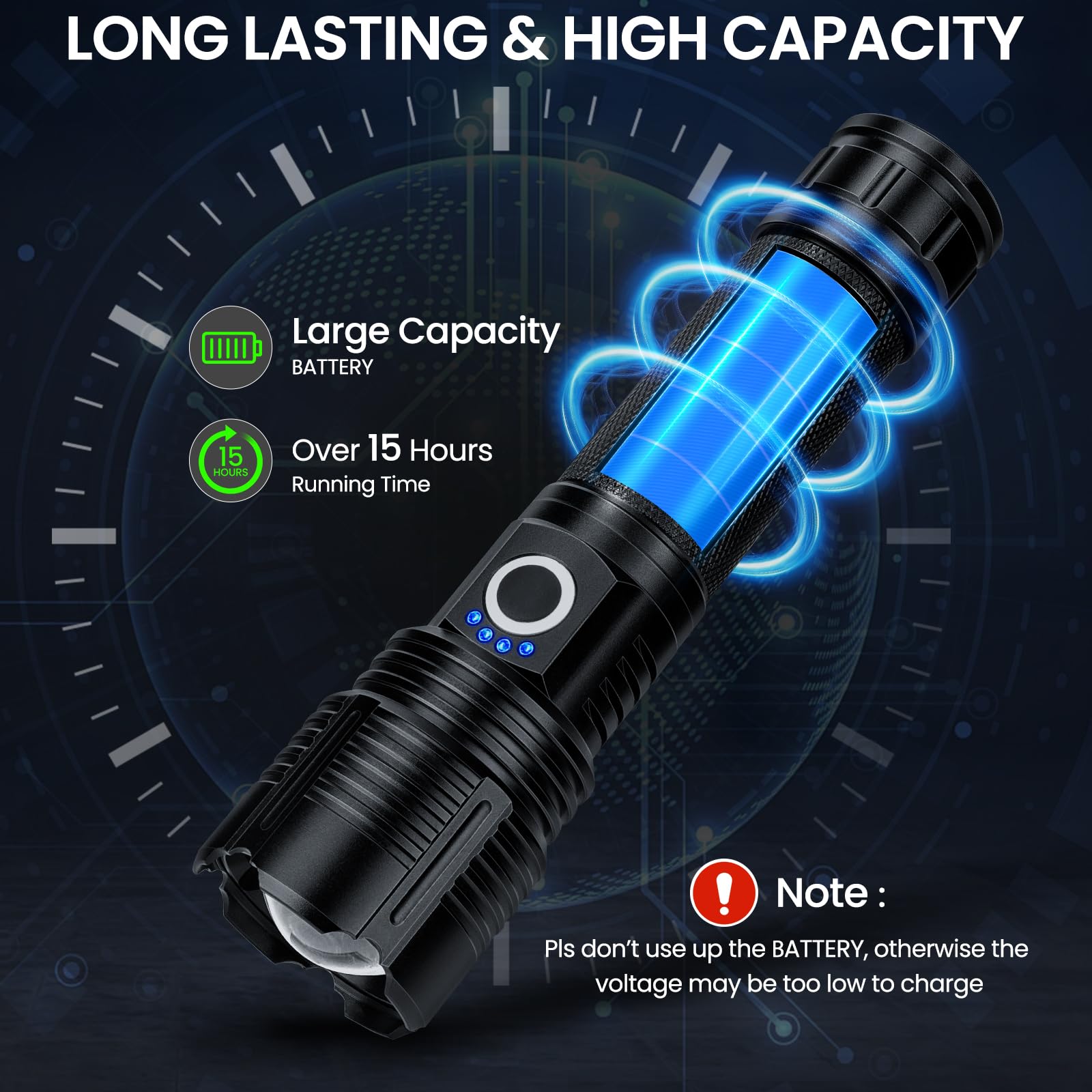 BEFAMALI IPX7 waterproof, rugged aluminum body against rain and drops.