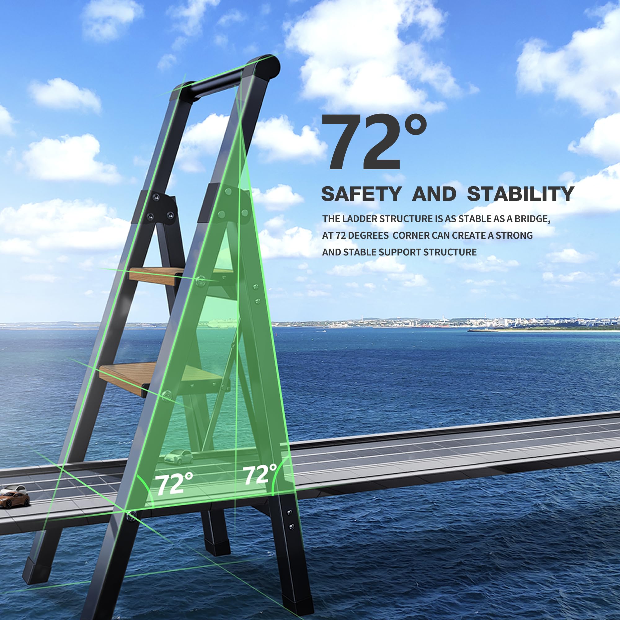 BEFITMACE folding step stool with handgrip provides stable support