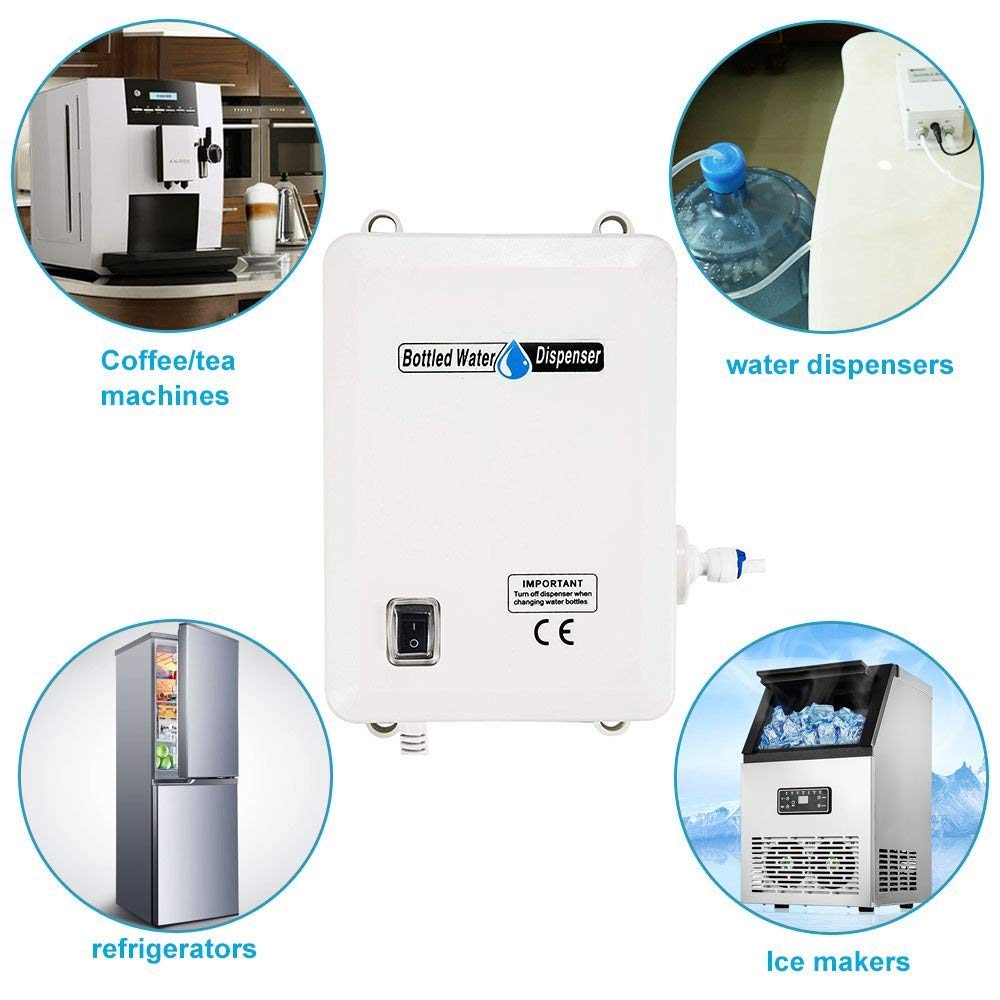 Beflog water dispensing pump in use with a drinking faucet.