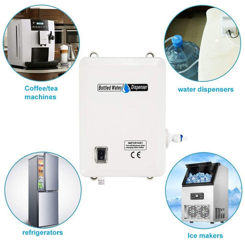 Beflog water dispensing pump in use with a drinking faucet.