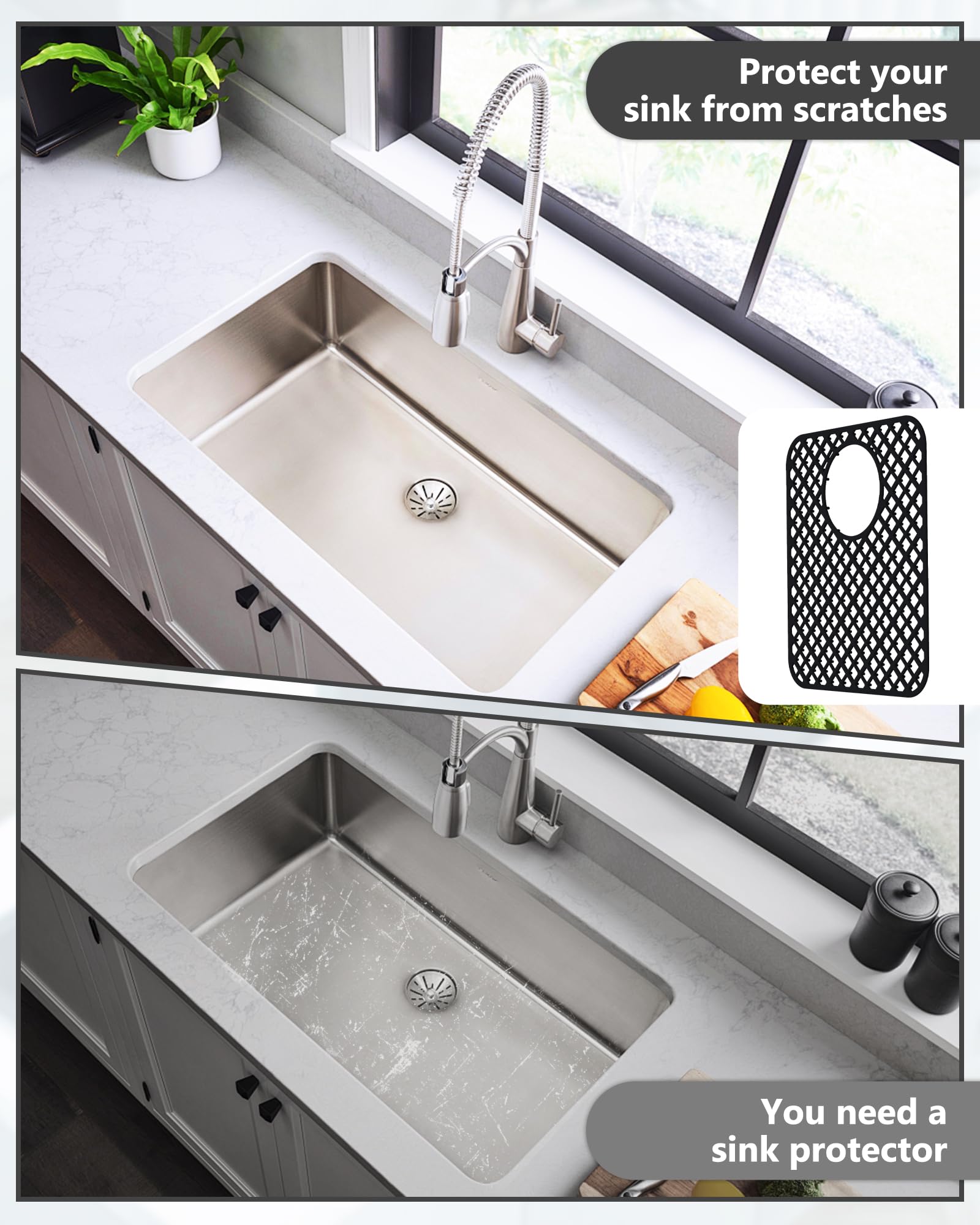 BEHOK grid-design mat adds elegant protection under sinks or counters.