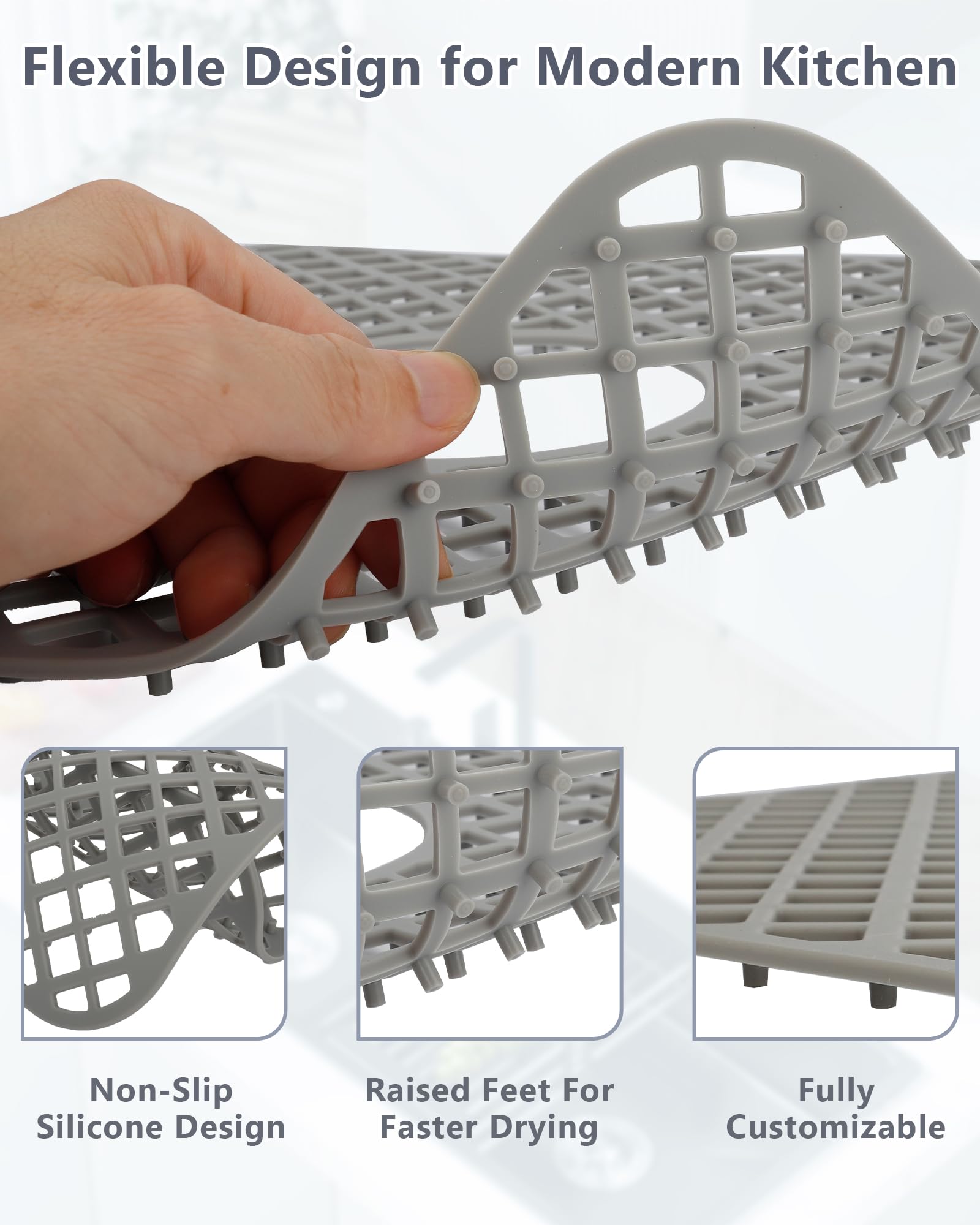 BEHOK gray sink mat adds modern style and airflow.