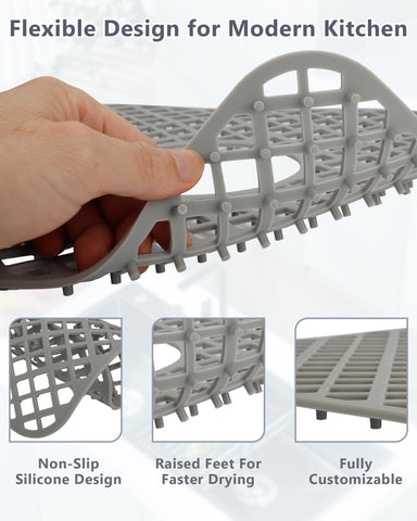 BEHOK gray sink mat adds modern style and airflow.