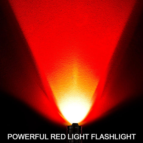 Beieverluck red flashlight with metal clip for hands-free belt carry.