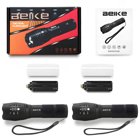 BEIKE flashlight 2 pack zoomable head for versatile flood and spot lighting