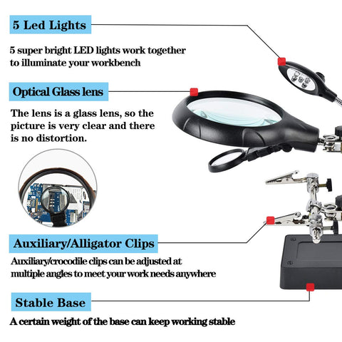 Beileshi LED magnifier 7.5x stand for fine soldering detail