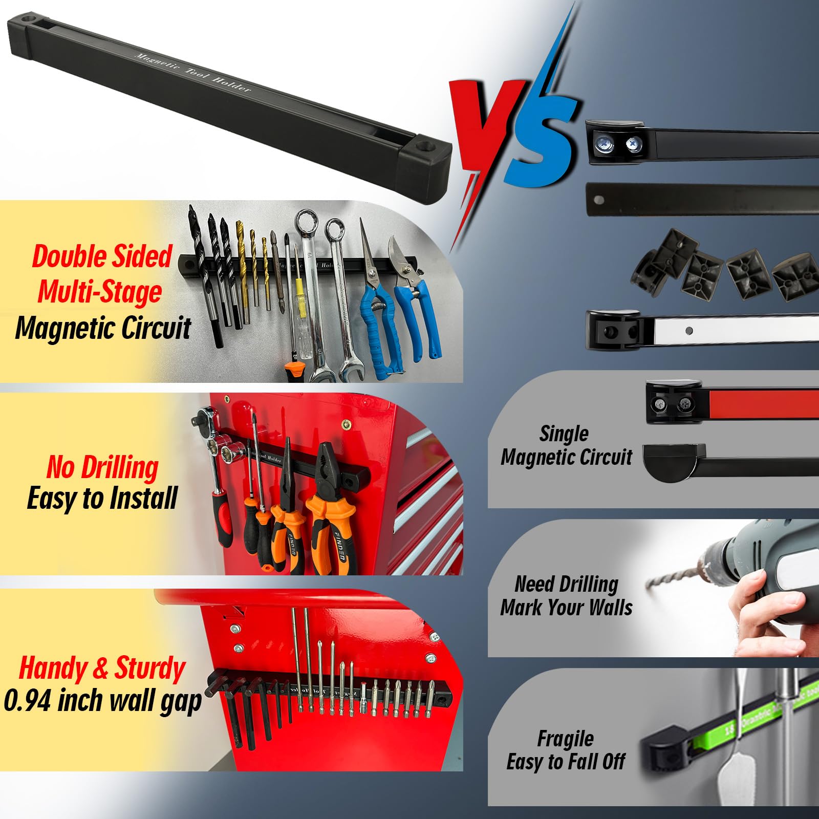 BEILITEMAG magnetic tool bar mounted on wall for organized tools