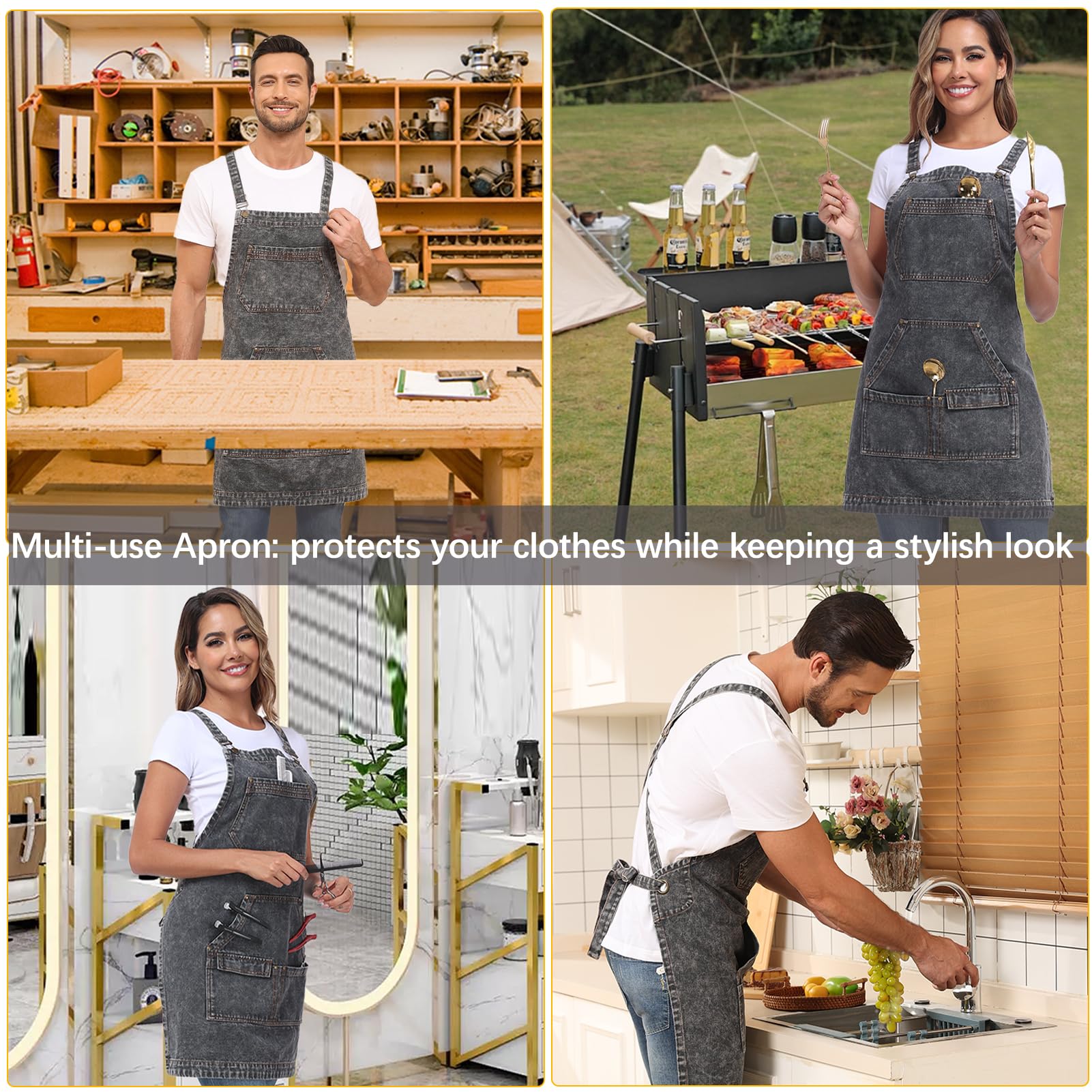 Beitiny Denim Apron versatile for kitchen, salon, studio, and garden tasks.