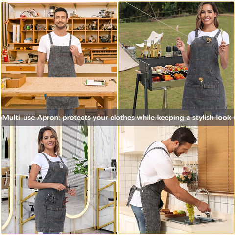 Beitiny Denim Apron versatile for kitchen, salon, studio, and garden tasks.