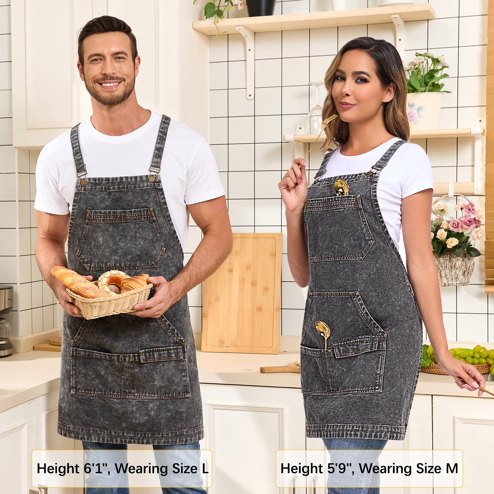 Beitiny Denim Apron pocket detail provides durable storage for tools.
